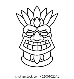 Illustration of tiki idol in monochrome style. Design element for poster, card, banner, emblem, sign. Vector illustration