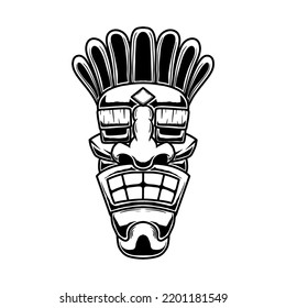 Illustration of tiki idol in monochrome style. Design element for poster, card, banner, emblem, sign. Vector illustration