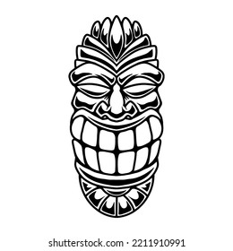 Illustration of tiki idol in monochrome style. Design element for poster, card, banner, emblem, sign. Vector illustration