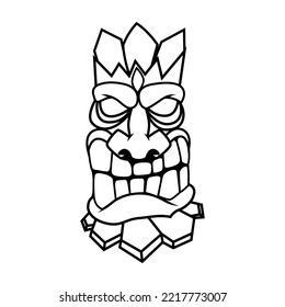 Illustration tiki statue in monochrome style. Design element for logo, label, sign, poster, card. Vector illustration
