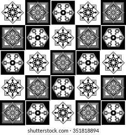 Illustration for tile floor.Monochrome image. Square abstract background vector. Finish checker seamless pattern. Black and white tiles background