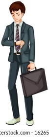 Illustration of a time conscious businessman on a white background