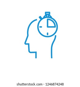 Illustration of time management icon concept. Human, clock in mind icon