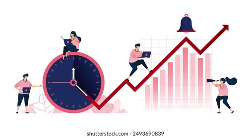 Illustration of time management statistics and data with people working there. Can be used for websites, web, landing pages, apps