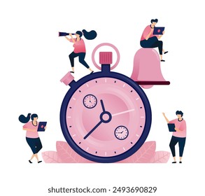 Illustration of time management with a stop watch and ringing bell. Can be used for brochures, mobile startups, ads, flyers