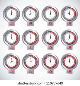 illustration of timers with different times, vector illustration
