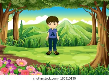 Illustration of a timid young boy at the forest