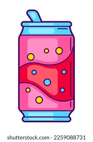 Illustration of tin with soda. Colorful cute icon. Creative symbol in cartoon style.