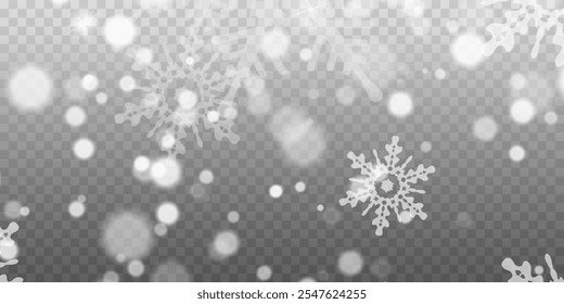 Illustration of tiny flying snow flakes. Menacing dust freezes shapes. Snowfall sky white transparent wallpaper. Flat snowflakes january vector.