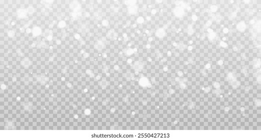 Illustration of tiny flying snow flakes. Menacing dust freezes shapes. Snowfall sky white transparent wallpaper. Flat snowflakes january vector.	