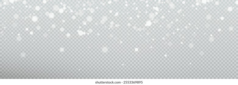 Illustration of tiny flying snow flakes. Menacing dust freezes shapes. Snowfall sky white transparent wallpaper. Flat snowflakes january vector.