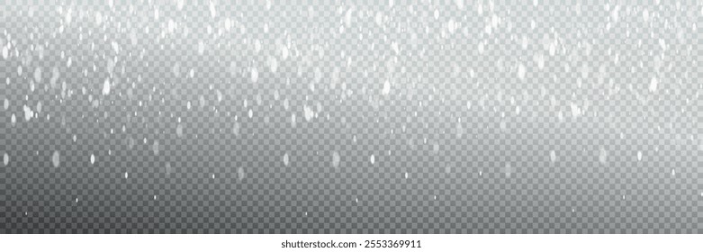 Illustration of tiny flying snow flakes. Menacing dust freezes shapes. Snowfall sky white transparent wallpaper. Flat snowflakes january vector.