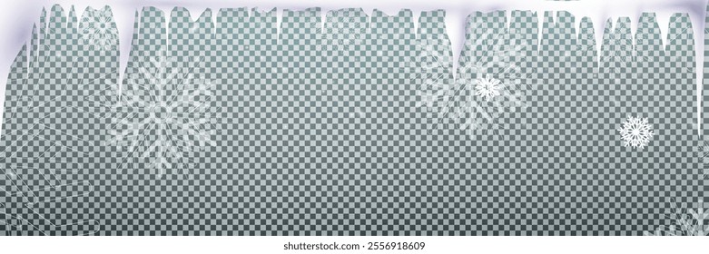 Illustration of tiny flying snow flakes. Menacing dust freezes shapes. Snowfall sky white transparent wallpaper. Flat snowflakes january vector.	