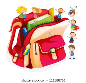 Illustration winziger Schüler und Schultasche