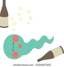 Illustration of a tipsy snake drinking alcohol