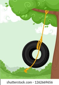 Illustration of a Tire Swing Hanging From a Tree Branch Outdoors