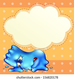 Illustration of a tired blue monster below the empty cloud template