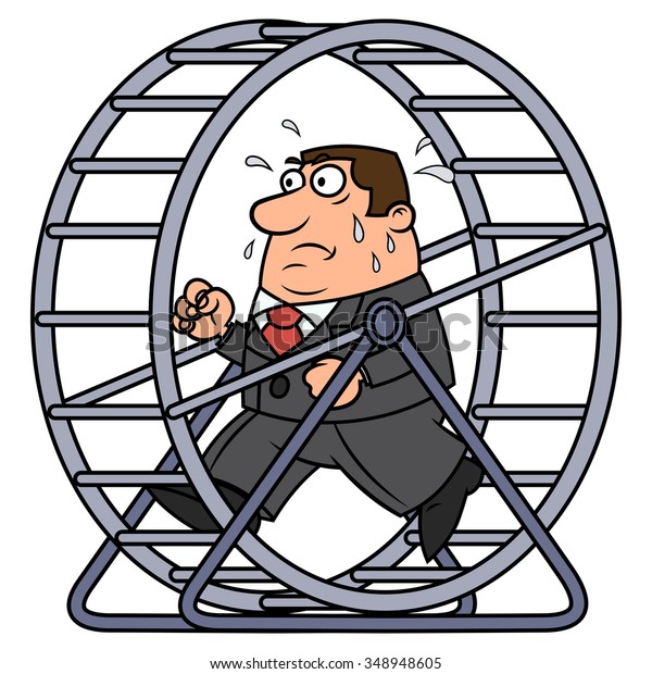 Illustration Tired Businessman Running Hamster Wheel Stock Vector ...