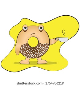 Illustration of tired donut cartoon. Posters, prints and promotions. Eps10 vector.