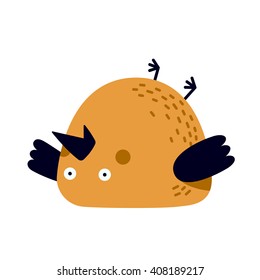 Illustration of tired or frustrated bird lying on a back.