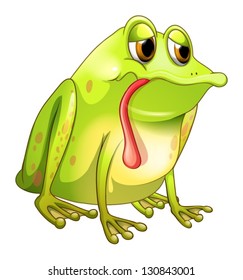 Illustration of a tired green frog on a white background