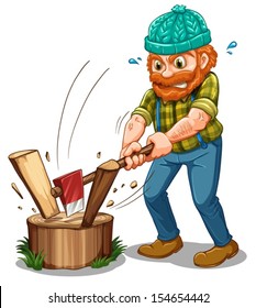 Illustration of a tired lumberjack on a white background