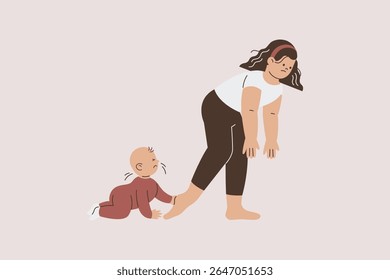Illustration of Tired Mother with Baby