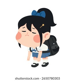 Ilustração de estudante cansada com mochila