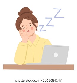 Illustration of a tired woman working on a laptop