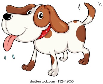 Illustration of a tired young dog on a white background