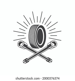 illustration of tires and wheel fixing tools.
