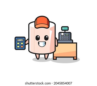 Illustration of tissue roll character as a cashier , cute design