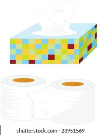 illustration of tissues and toilet paper