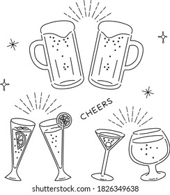 Illustration toast with cocktail and beer