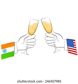 illustration of toast of glasses showing India-America relationship