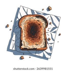 Illustration of a Toasted Bread Slice on Crumpled Foil, Perfect for Food-Related Content