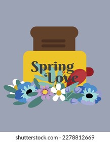  ilustración Toaster con flores de amor de primavera de texto