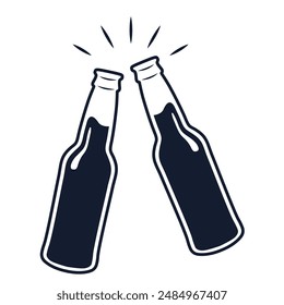 illustration of toasting beer bottles. Cheers and toasting vector illustration