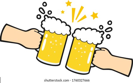 Illustration toasting draft beer in a large glass. Cheers!