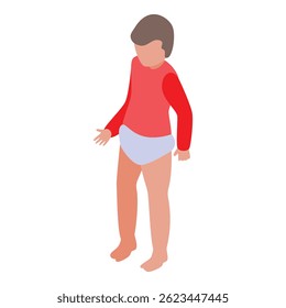 Illustration of a toddler boy wearing a red shirt and diaper standing