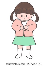 Illustration of a Toddler Girl Buttoning Her Clothes