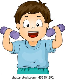 Illustration of a Toddler Lifting Dumbbells