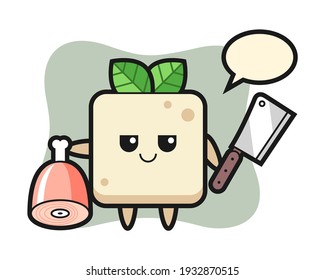 Illustration of tofu character as a butcher