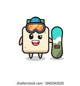 Illustration of tofu character with snowboarding style , cute style design for t shirt, sticker, logo element