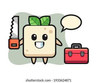 Illustration of tofu character as a woodworker