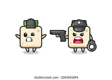 Illustration von Tofu-Räuber mit von der Polizei gefangenen Handhosen , niedliches Design für T-Shirt, Aufkleber, Logo-Element
