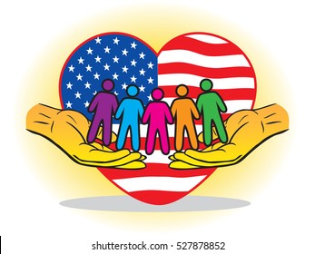 Illustration of togetherness in love with USA flag in hearth shape