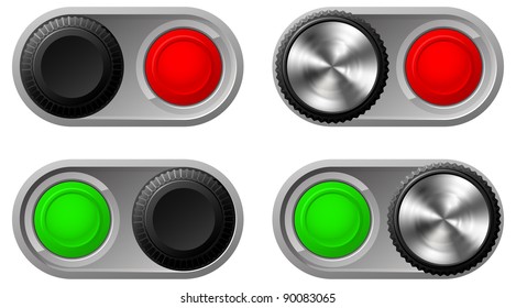 Illustration of toggle switches in both settings with green and red lights