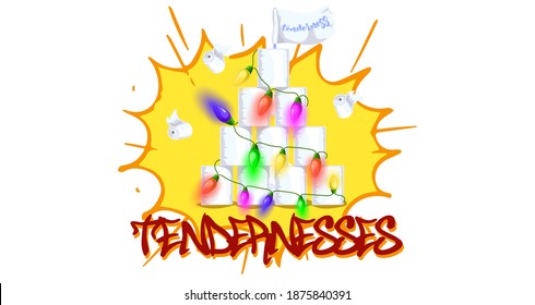 Illustration of toilet paper folded in the form of a Christmas tree in the clipart version