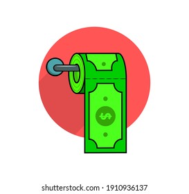 An Illustration Of Toilet Paper With Money Printed On It.